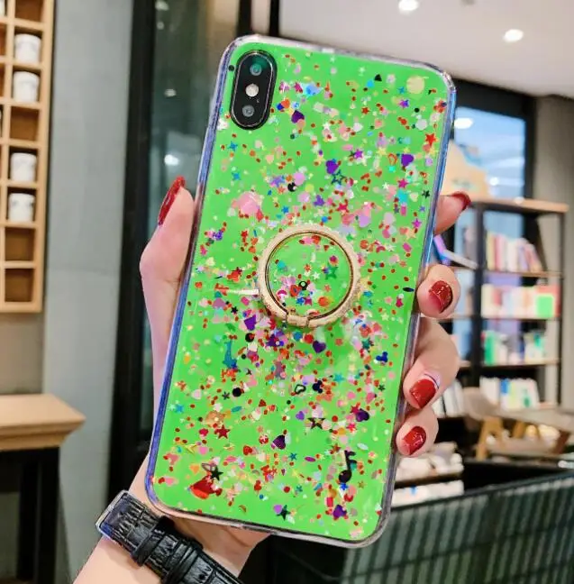 green Сияющий с сияющими блестками и пайетками чехол для samsung Galaxy J4 Plus J6Plus J415F Крышка для samsung A7 A9 S10 S9 Note 9 A50 A30 A6 - Цвет: green