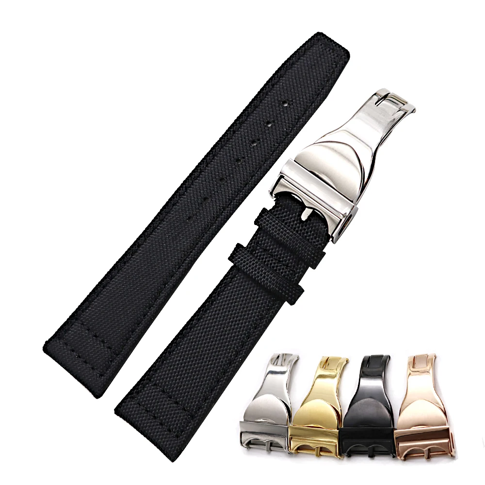 CARLYWET 20 21 22mm High Quality Luxury Nylon Fabric Leather Band Wrist Watch Band Strap Belt With Deployment Clasp For Tudor