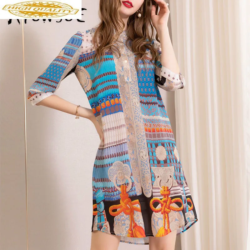 Женское летнее платье из натурального шелка корейское модное пляжное с принтом