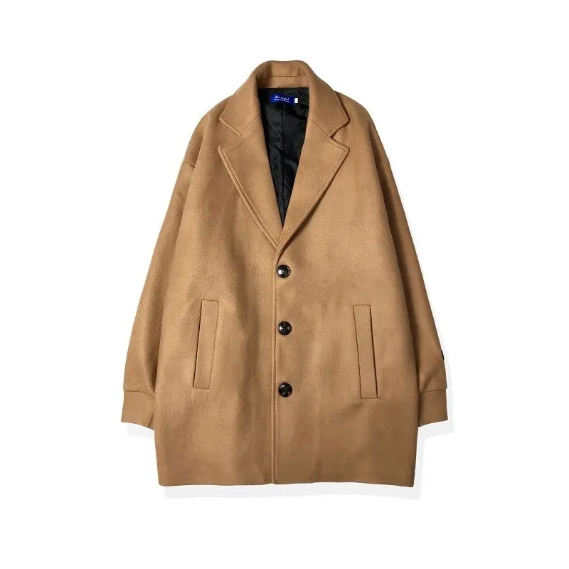 

2020 Men's Suit Collar Woolen Blends Loose Windbreaker Cashmere Long Wool Trench Coats Snow Jackets In Warm 3 Color Parkas M-2XL
