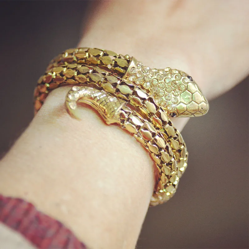Fashion Punk Exaggerated Coiled Snake Cuff Bangle Bracelet For Men &amp Women High Quality Rhinestone Jewelry | Украшения и