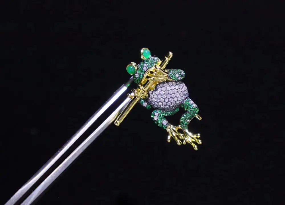 

animal unisex frog brooch jewelry 925 sterling silver with cubic zircon cute fine women & men jewelry free shipping