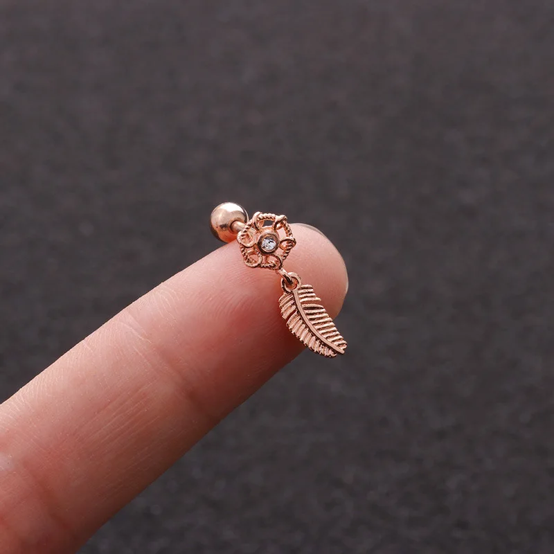 1 шт. Новинка Лидер продаж подарок перо Женская CZ серьги-кольца ухо гвоздик для