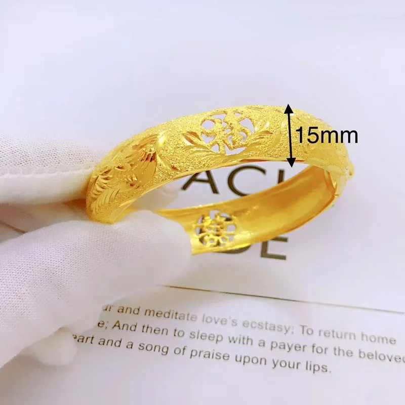 

OMHXFC Wholesale YM07 European Fashion Hot Woman Mother Party Birthday Wedding Gift Dragon Phoenix XI 24KT Gold Bracelet Bangle