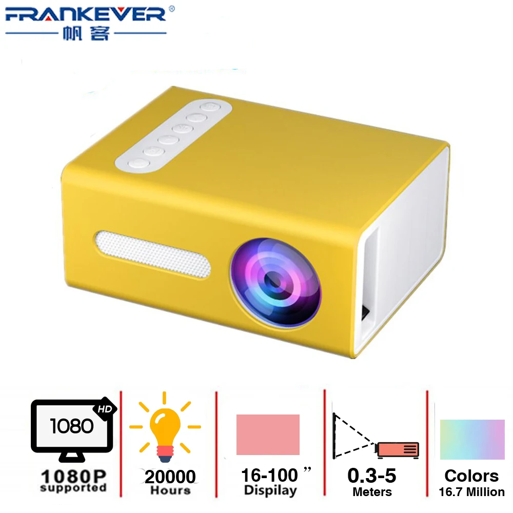 

FrankEver Mini LED Projector 320x240 Pixels 1080P Portable HD Home Media Video Player For Child Built-In Mic Best Video Beamer