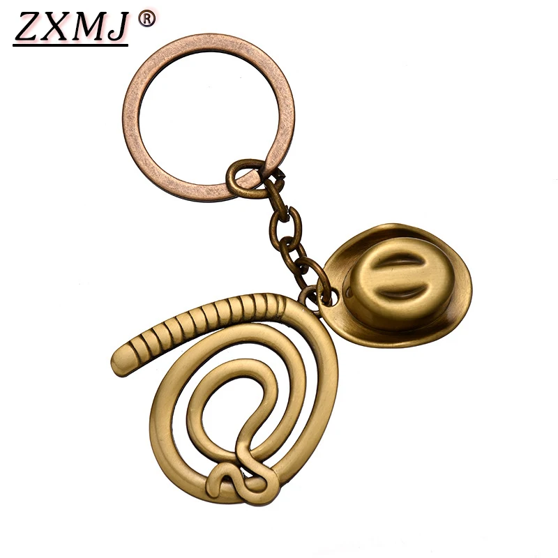 

ZXMJ Indiana Jones Keychain keyring Hat & Whip Hot Movie Raiders of The Lost Ark Alloy Cowboy Keychain Chaveiro Jewelry For Fans