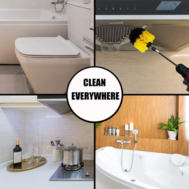 

12Pcs Electric Drill Brush Cleaning Brush with Sponge and Extend Attachment Tile Grout Power Scrubber Tub Cleaning Brush