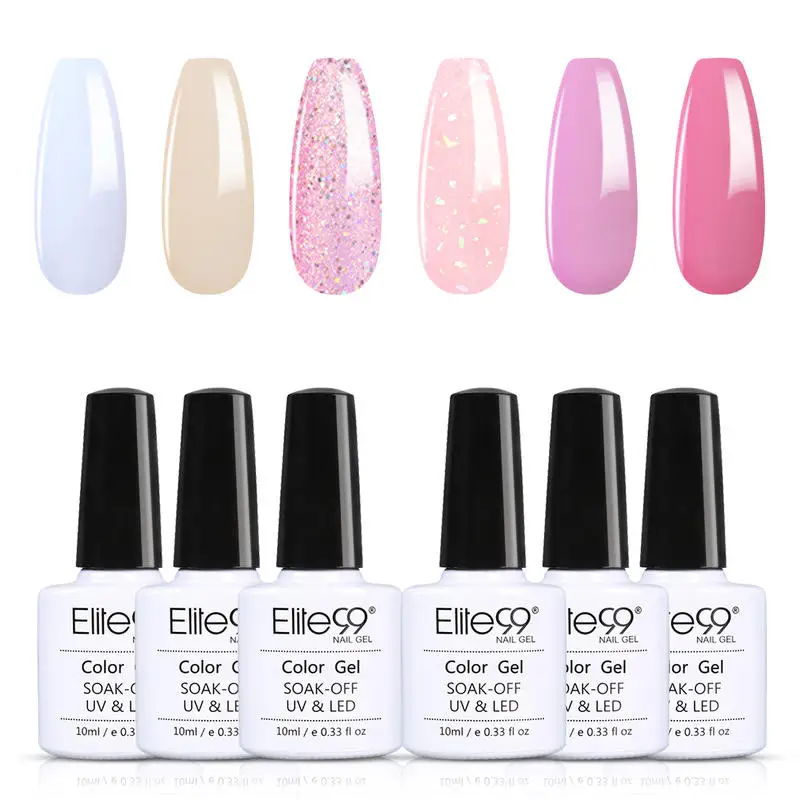 Набор гель-лаков Elite99 6 шт. Гель-лак для ногтей розового цвета с вишневым узором