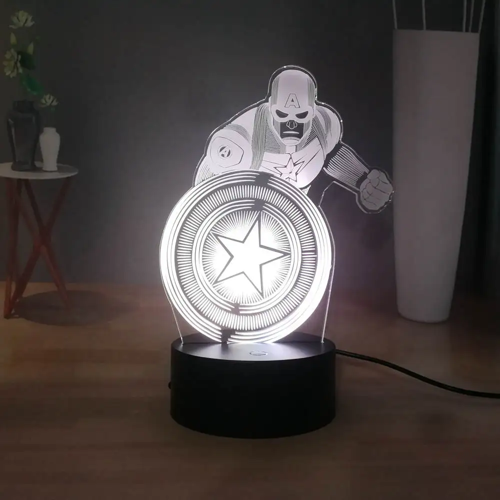 Горячий светодиодный детский ночник Marvel супергерой кино Капитан Америка 3D