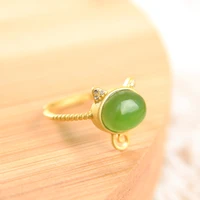 natural green hetian jade rings 925 silver chinese jadeite amulet fashion charm fine jewelry gifts for women open rings k0014