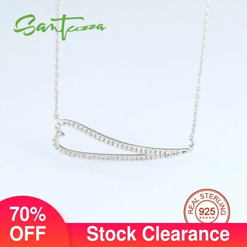 

SANTUZZA Pure 925 Sterling Silver Necklace Chain For Woman Heart Shiny White Cubic Zirconia Daily Trendy Fashion Jewelry
