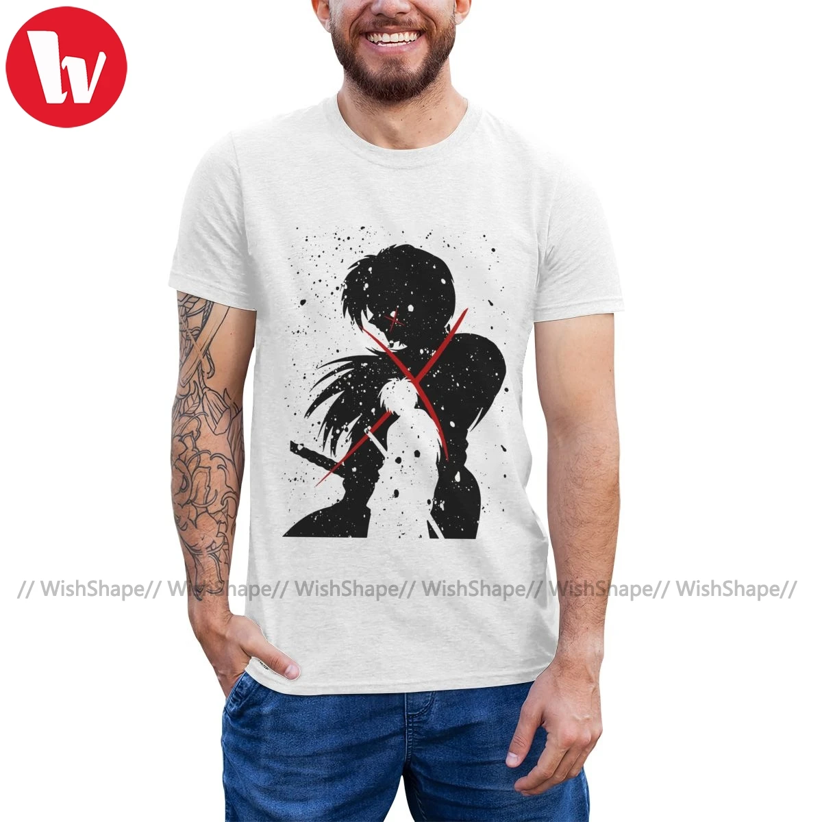 Футболка Kenshin футболка Rourouni Мужская с коротким рукавом забавная большая 100