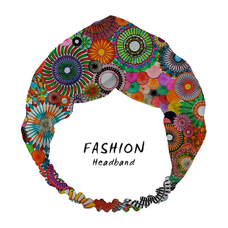 

2020 Women Hair Accessories Childhood Dreams A Colourful Spirograph Drawing headband Elastic Cross Hair Band Headband Scrunchie
