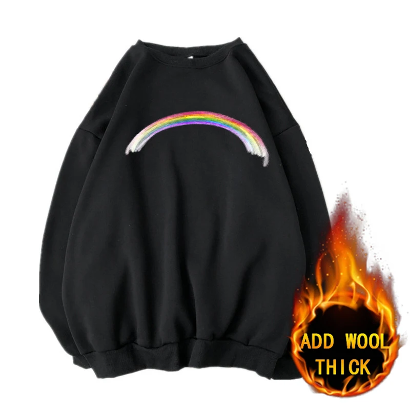 

Новые зимние толстовки, плюшевый однотонный минималистичный пуловер в стиле Харадзюку с теплым принтом [радужный узор]