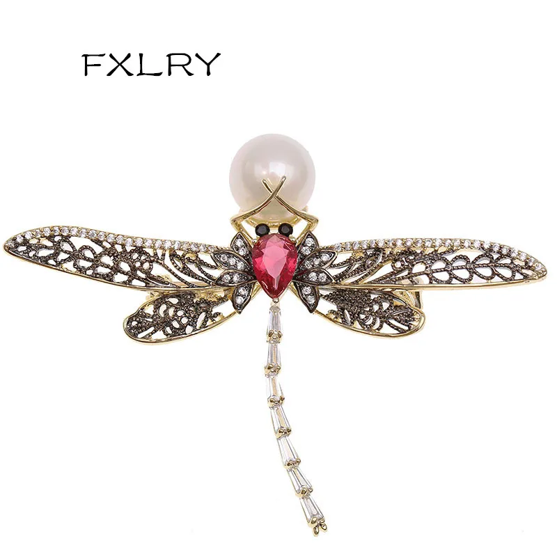 FXLRY насекомое стрекоза брошь хрусталь циркон камень искусственный жемчуг