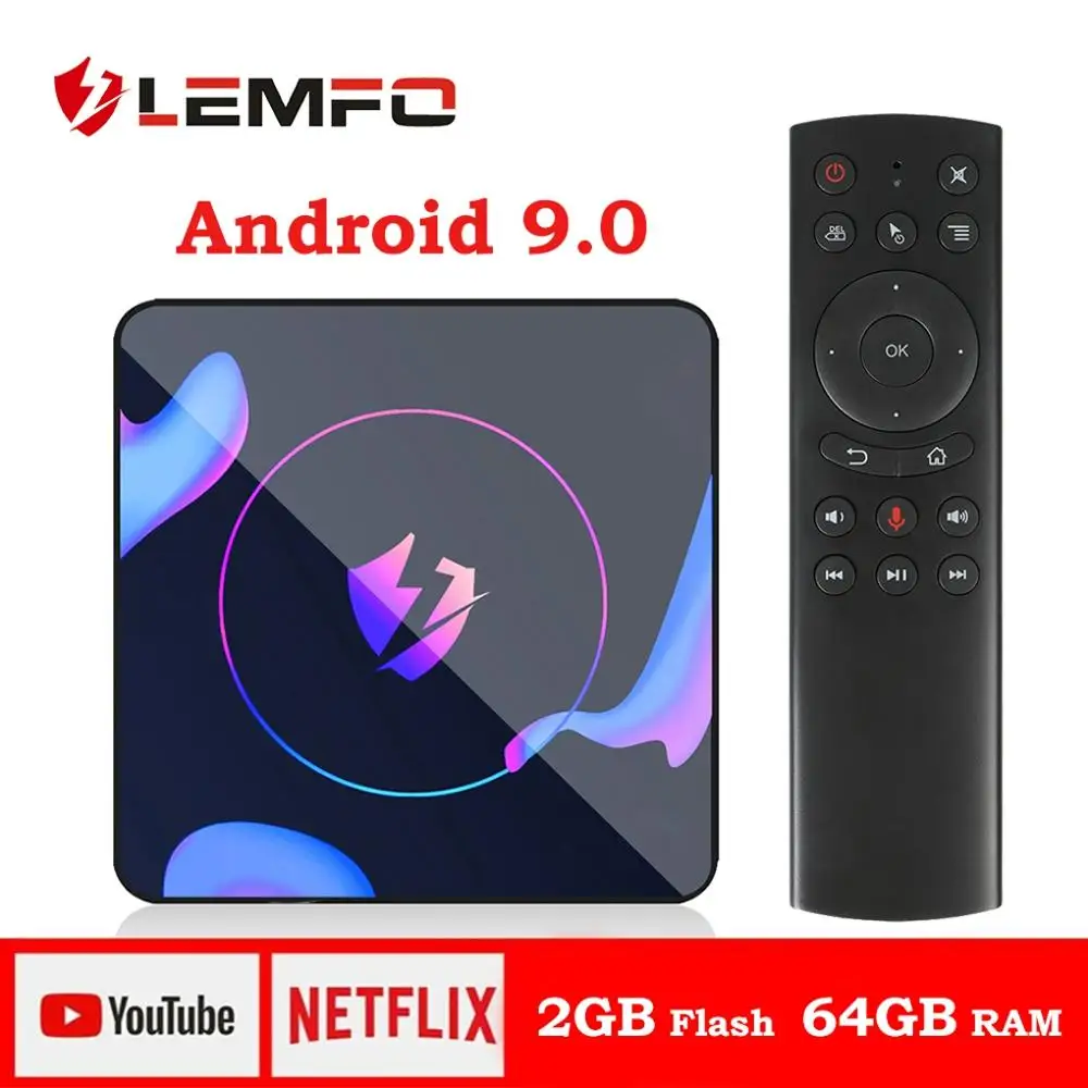 LEMFO дыхательный светильник ТВ приставка Android 9 0 RK3318 4GB 64GB Netflix Youtube 4K HD Google голосовой