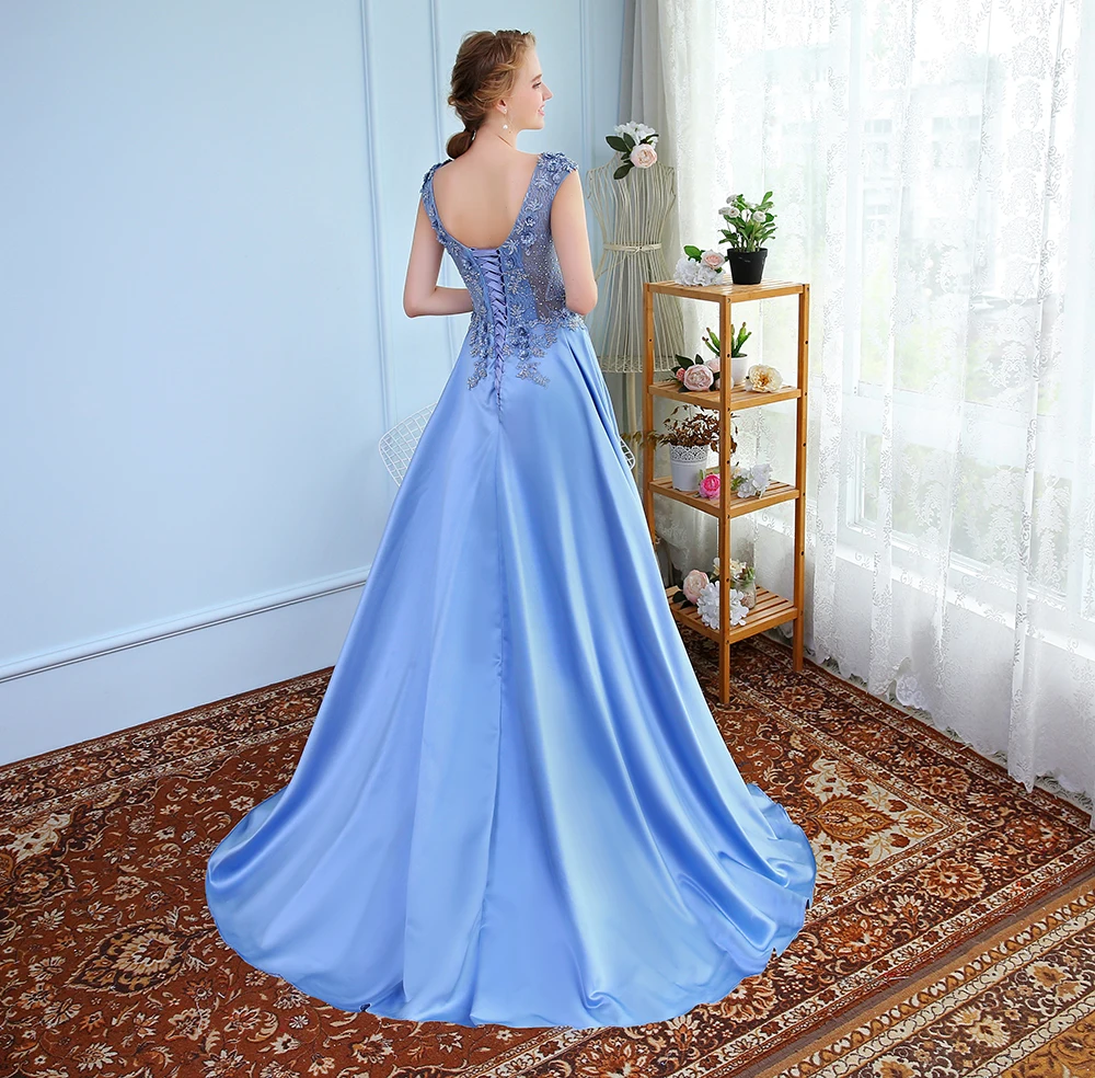 Женское атласное вечернее платье SSYFashion роскошное длинное бальное без рукавов с