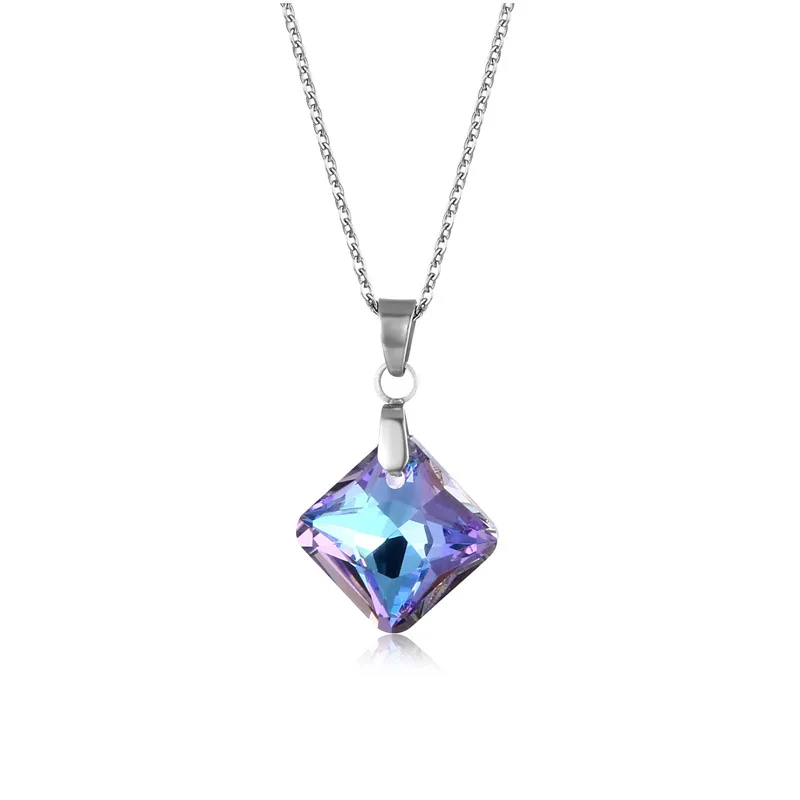 

Hip Hop Fashion Square Pendant Necklace Stainless Steel Rhinestone Geometric Chain For Women Simple Jewelry Gifts Dropshipping