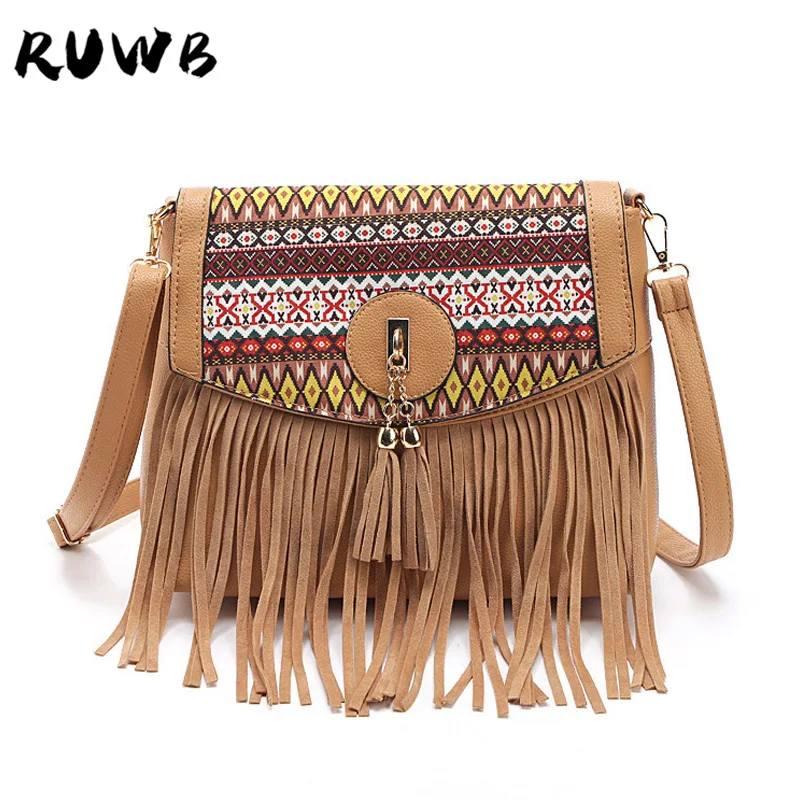 

RUWB Luxury Handbags Women Bags Designer Rerto Tassel Shoulder Bag Ladies Vintage Printing Crossbody Bags Bolsa Feminina Bolsas