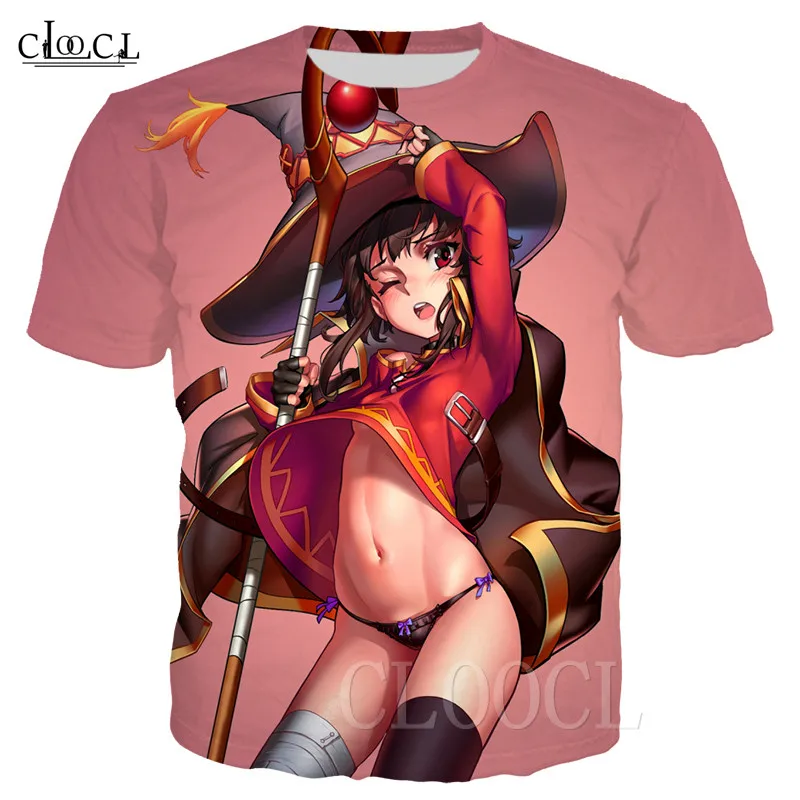 

Новые футболки с аниме Konosuba Kawaii футболка с 3D принтом футболка унисекс Megumin Sexy Loli Косплей хипстер Harajuku футболка хип-хоп