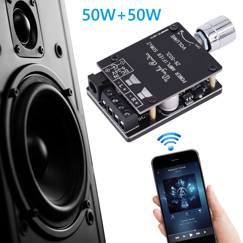 

Mini 2x50W Digital Audio Power Amplifier Board Stereo Bluetooth-compatible5.0 Amp Module DC Head Lead Wire