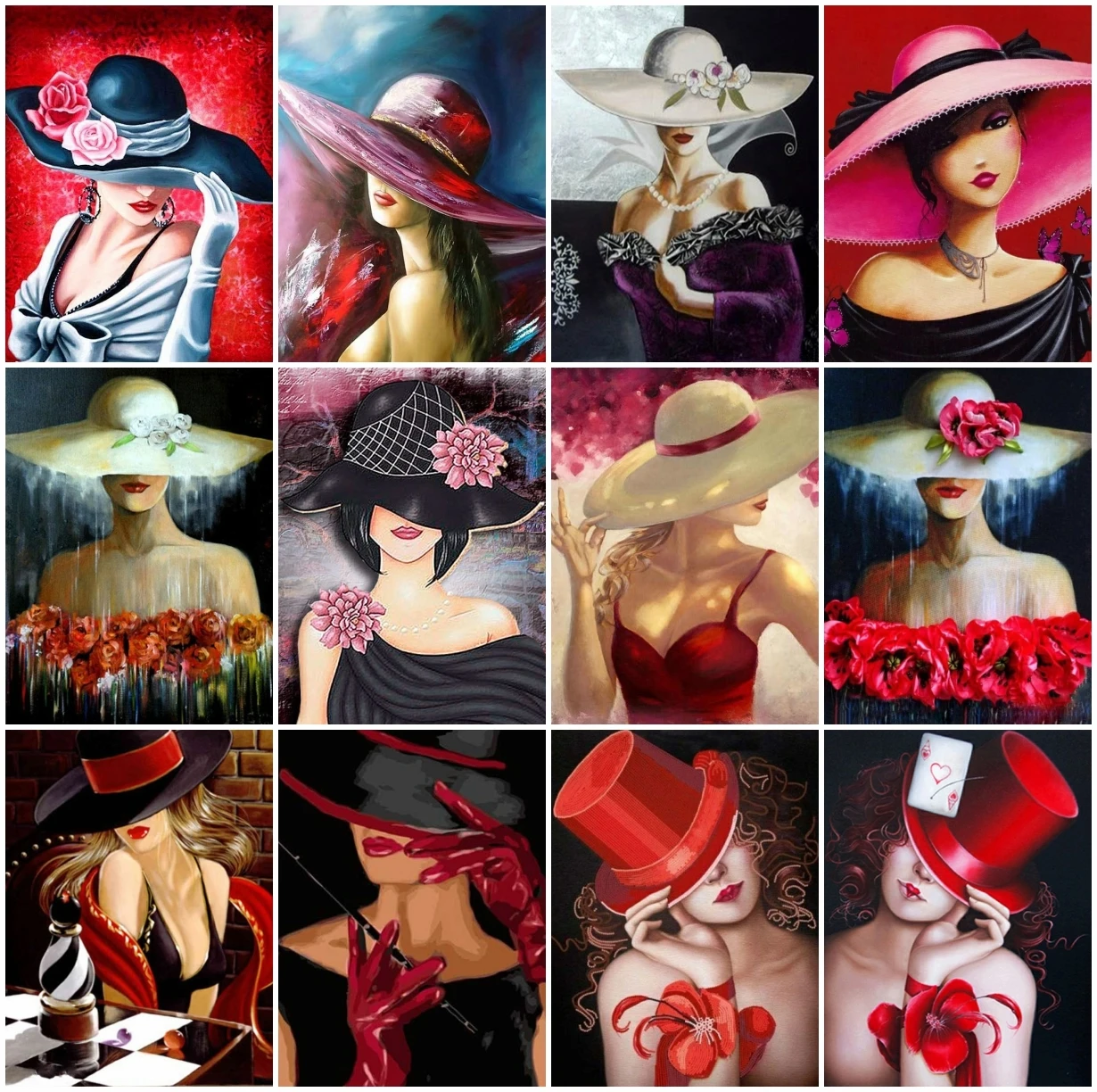 

AZQSD 5D Diamond Painting Woman Hat Cross Stitch Handicraft Rhinestones Diamond Embroidery Portrait Mosaic Sale Home Decor