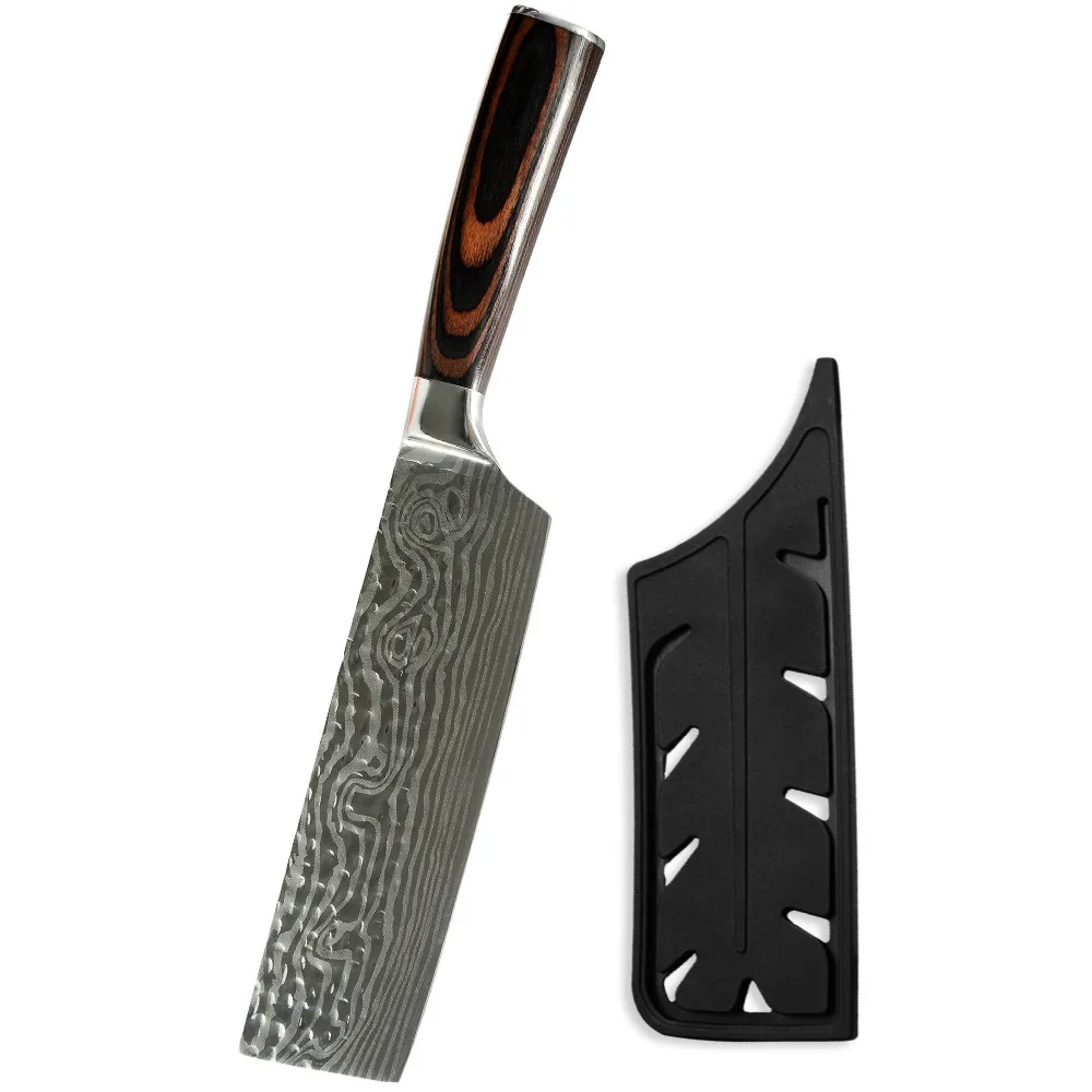 

Ножи накири, кухонные ножи из нержавеющей стали, для измельчения мяса, овощей, маленький топорик, дамасский узор, ножи накири с ножнами