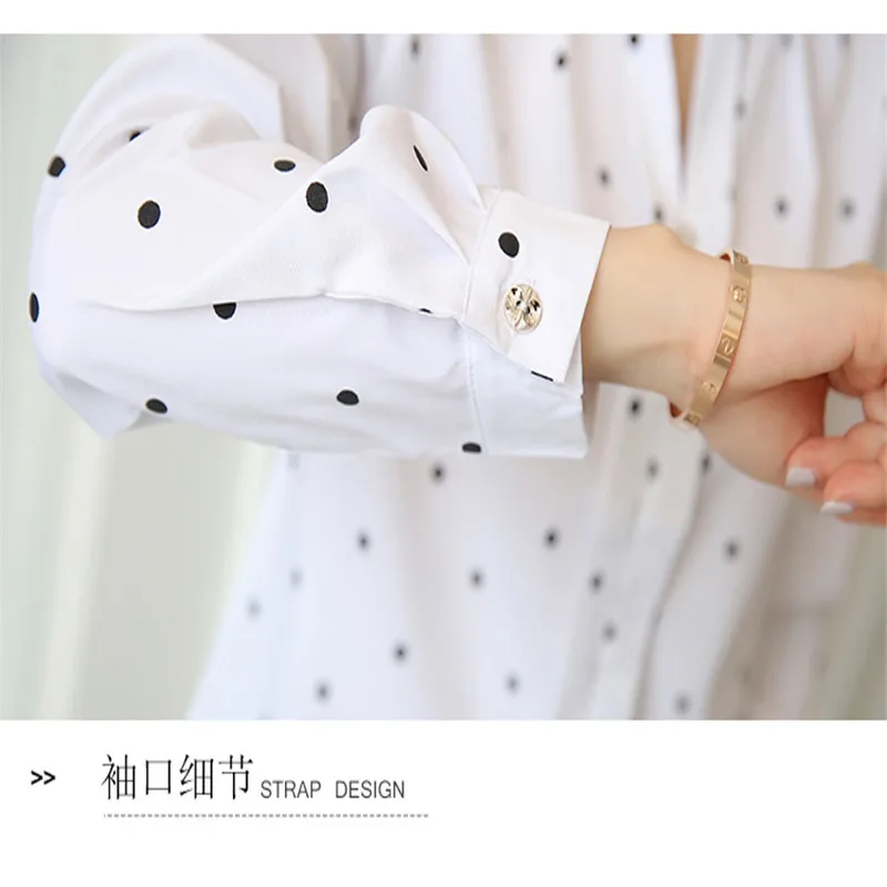 

Women Blouse Fashion Korean Casual Tops Sexy V-neck Long Sleeve Dots Print Shirts Office Ladies Work Top Female Autumn Blousees