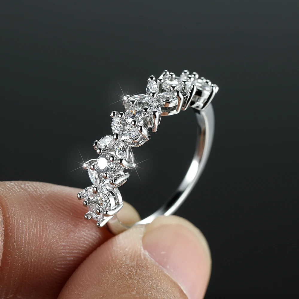 

Exquisite Sweet Silver Leaf Ring for Women White Zircon Wedding Ring Jewelry Female Dainty Flower Finger Rings Trinket Gift