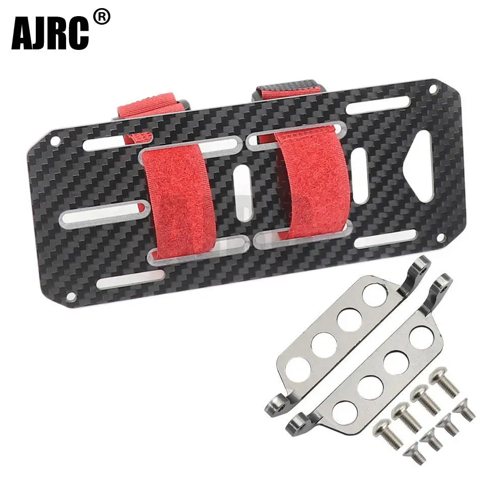Enlarge Black Carbon Fiber Battery Mounting Plate with Tie for 1:10 Scale RC Crawler Car Traxxas Hsp Redcat Tamiya Axial SCX10 D90