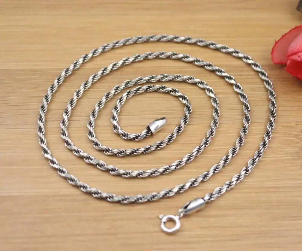 

Pure 925 Sterling Silver Necklace Width 2mm Rope Link Chain Length 21.65"L About 10g For Woman Man