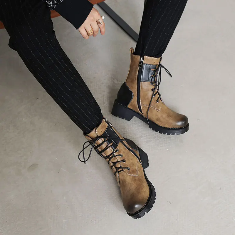 

Lsewilly 2020 New Plus Size 43 non-slip Rubber Sole Winter Shoes Fashion Motorcycles Ankle Boots Women Thick Heel Round Toe
