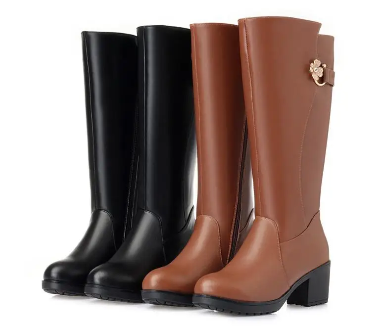 Новинка 2020 женские длинные сапоги из натуральной кожи толстые теплые пикантные