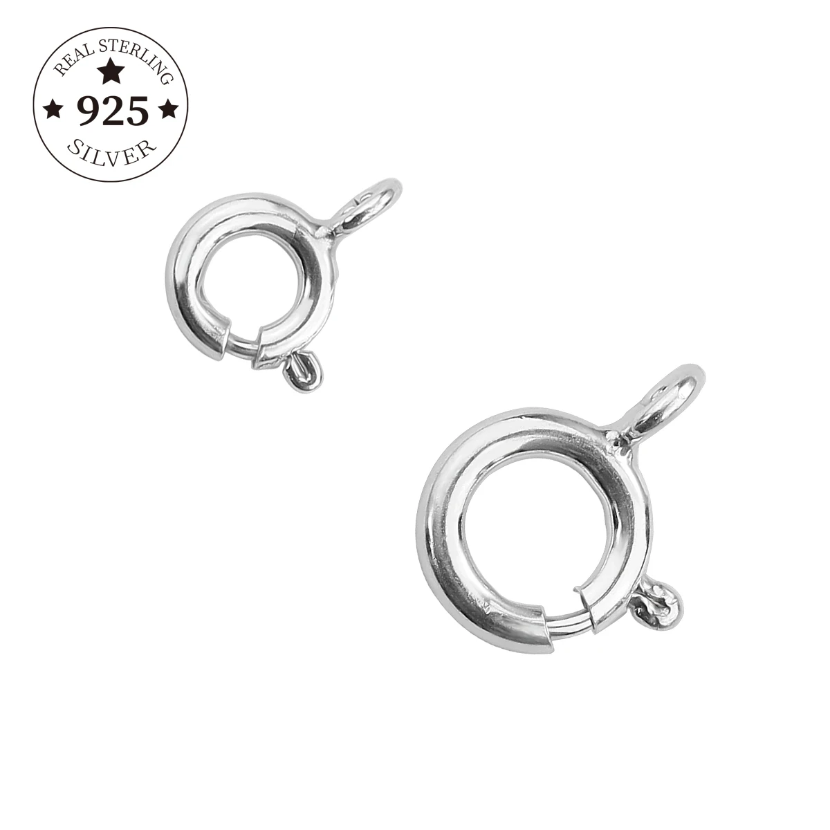 

925 Sterling Silver 6/8mm Spring ring Clasps With Open Connection Buckle for DIY Necklace Bracelet Jewelry Making Components