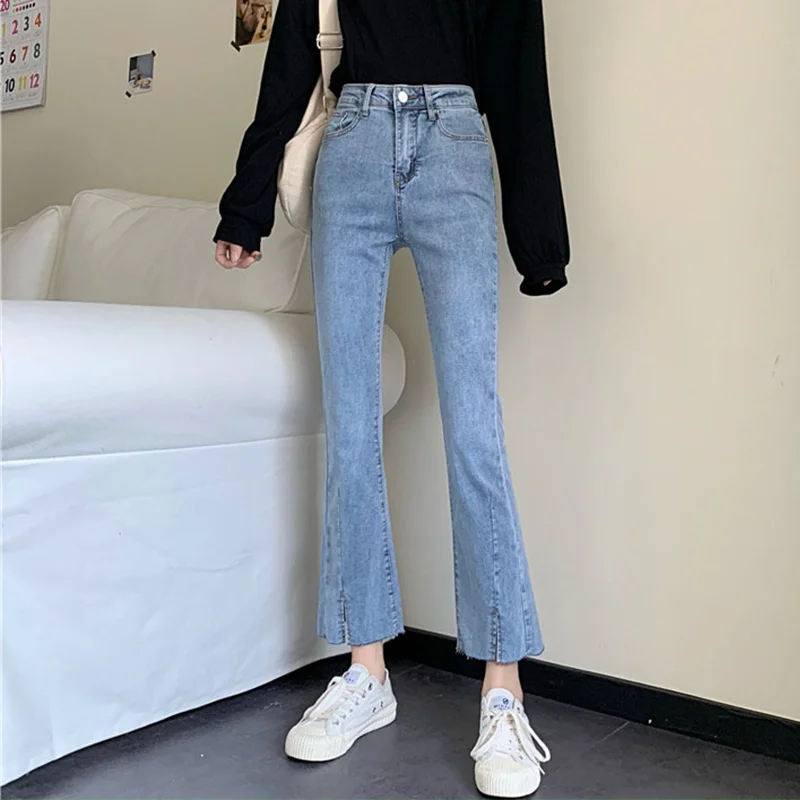 Брюки до щиколотки с высокой талией женские весенние облегающие просторные