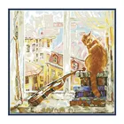 Набор для вышивки крестиком с изображением кота у окна, наборы для рукоделия, холст для вышивки, 11CT 14CT, сделай сам, картина для украшения дома