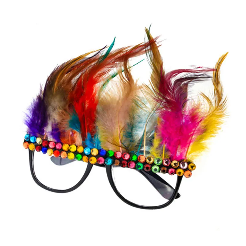 

Funny novelty feather glasses Christmas Halloween funny glasses birthday party sunglasses catwalk glasses selfie photo props