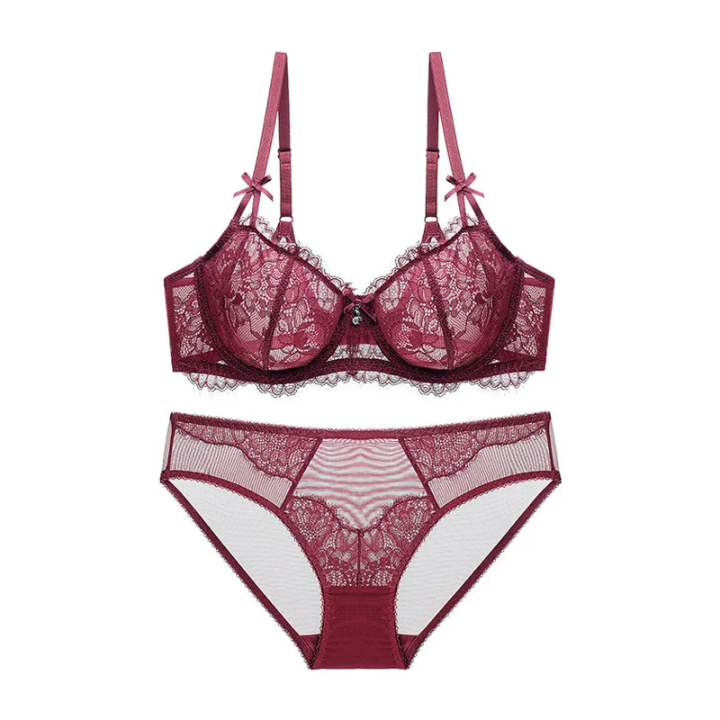 WINE RED Кружевной бюстгальтер без косточек, интимный бюстгальтер, комплект нижнего белья пуш-ап, женское нижнее белье, комплект нижнего белья, дышащее удобное A B - Цвет: WINE RED
