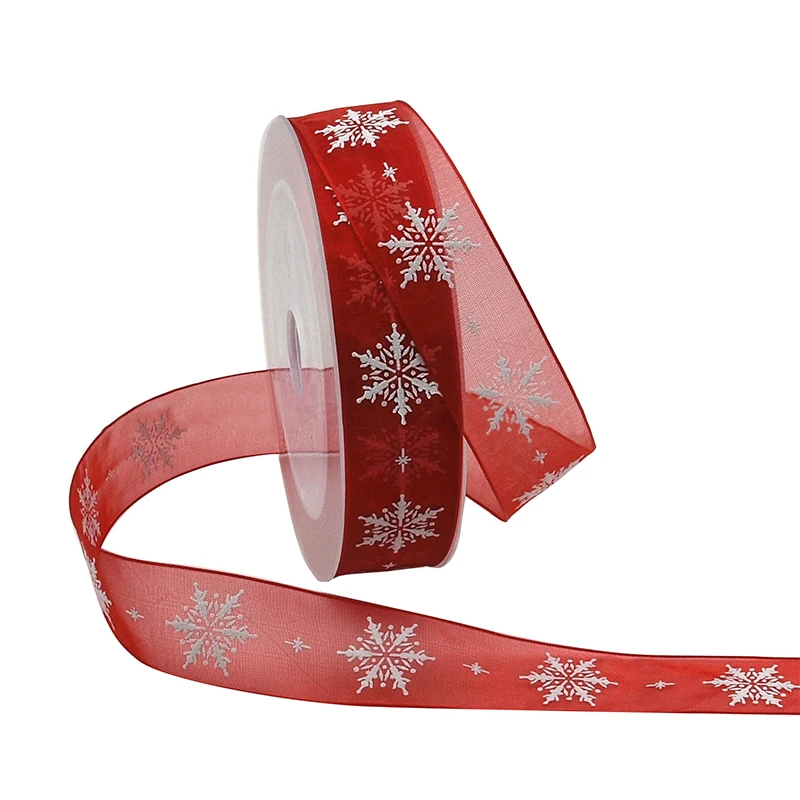 Набор лент из органзы с принтом снежинок 25 мм для украшения свадебной вечеринки