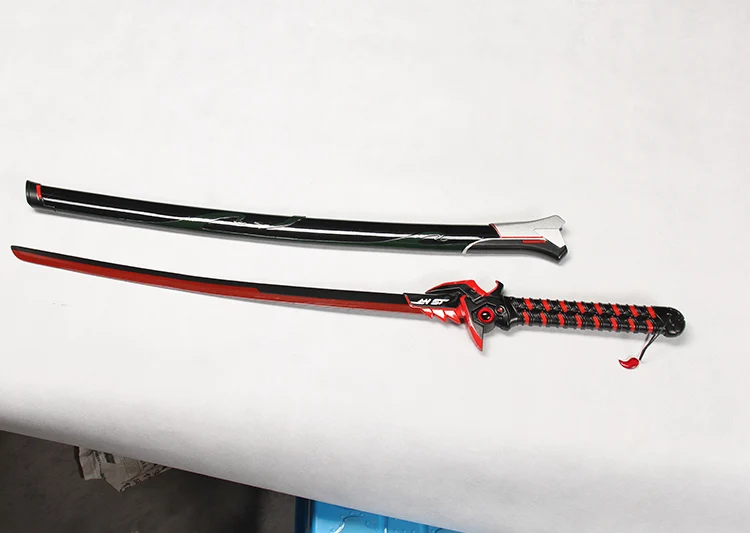 Для игры OW Genji's sword Аниме Косплей мечи из углеродистой стали красное лезвие катаны самурая реквизит без острых готовых поставки/ - Color: Green pattern