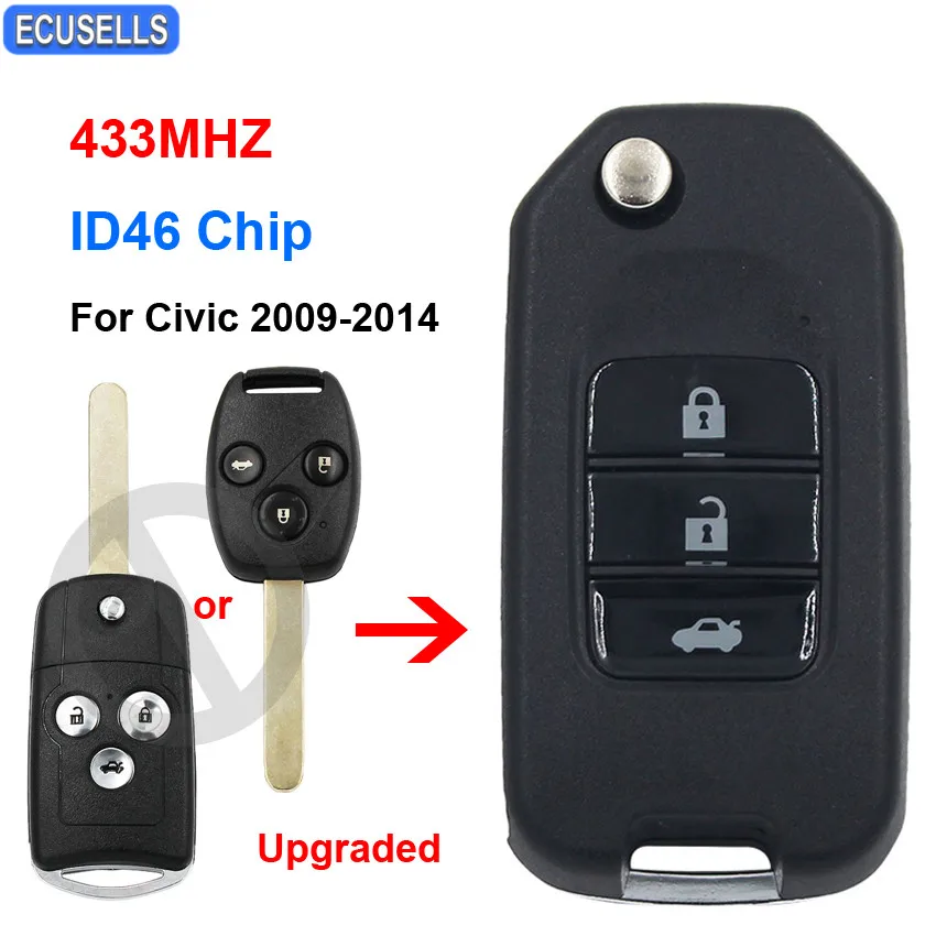 Обновленный Складной флип-модуль с 3 кнопками 433 МГц чип ID46 для Honda Civic 2009 2010 2011 2012