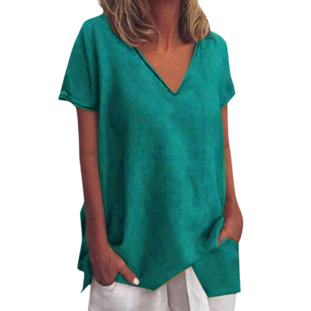 Женская Асимметричная блузка летняя однотонная блузка-туника с v-образным