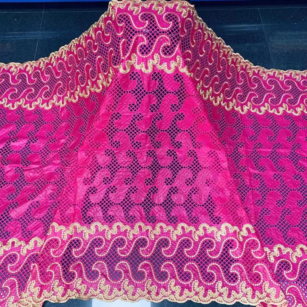 Розово-красный 2020 африканская вышивка базин богатая ткань высокое качество