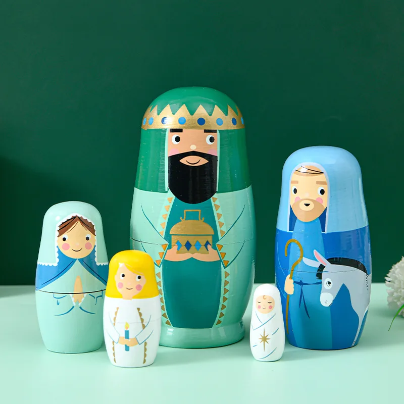 

Wooden Handcraft Toy 5 Layer King Russian Doll Printed Art Craft Souvenir Gift Christmas Present Decor Artware Set
