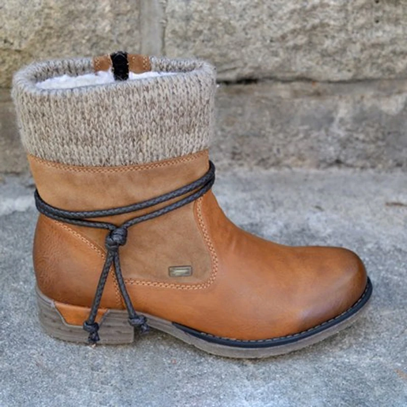 

Women Boots 2021 Leather Ankle Boots Flat Shoes Winter Snow Boots Platform Zipper Punk Boots Thicken Plush Wool