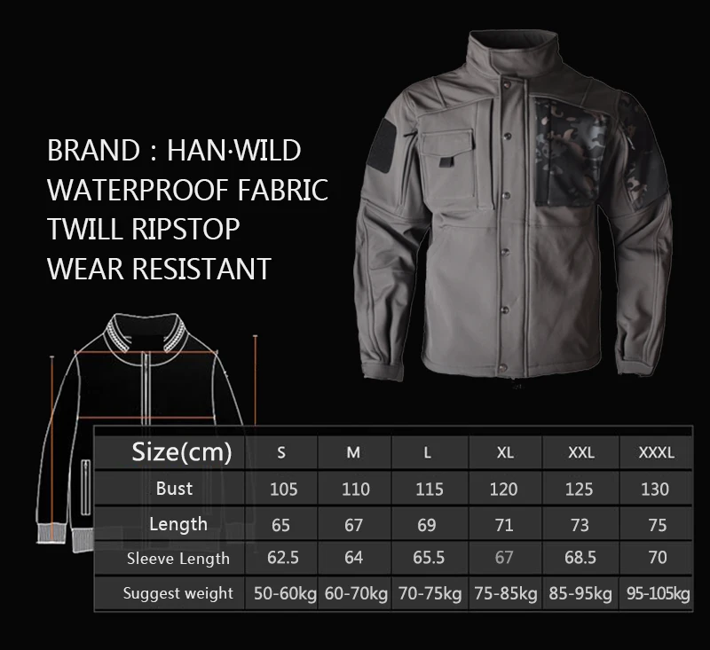 

HANWILD Fishing Jacket Army Soft Fleece Clothes Tactical Windproof Waterproof Jacket Men Flight Pilot Coat Military Field Jacket