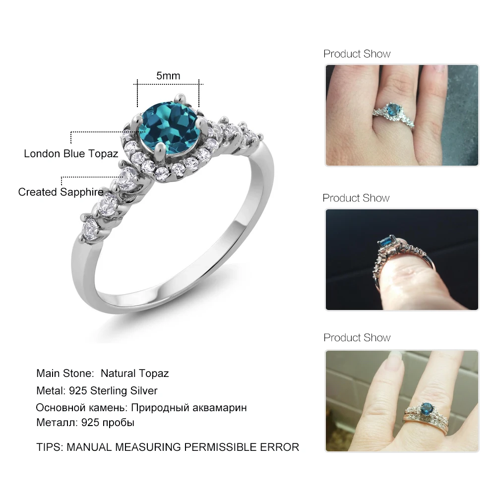 0 97 карат круглый натуральный Лондон Голубой топаз белый Серебро 925 пробы