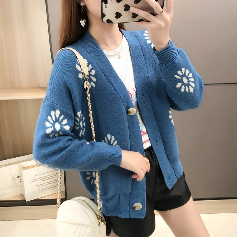 

HWLZLTZHT Women Autumn Knitting Sweater Cardigan Female Long Sleeve Button Casual Sweaters Coat Office Lady Winter Warm Clothes