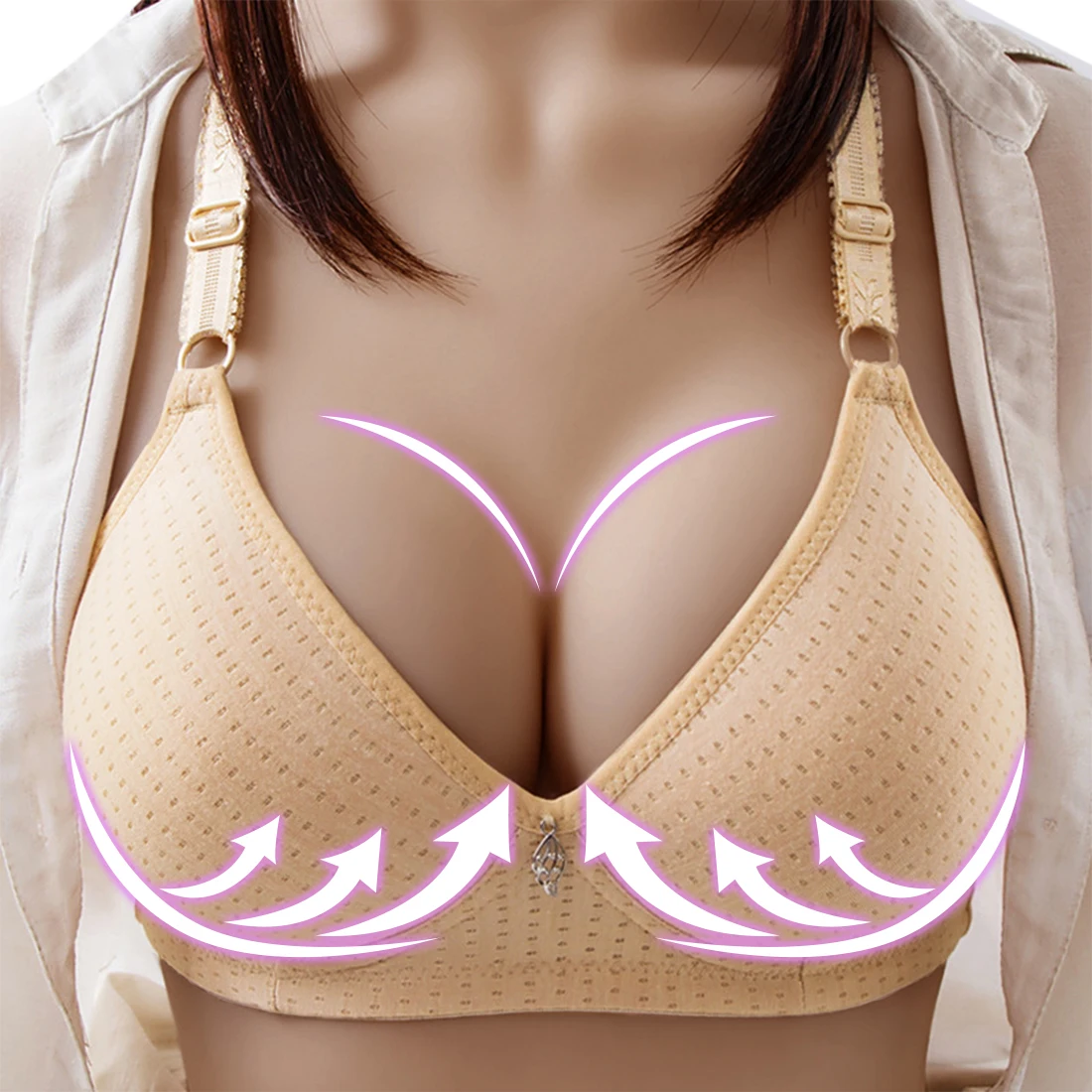 Модные бюстгальтер весной и летом сексуальный бесшовный с кнопкой спереди пуш ап