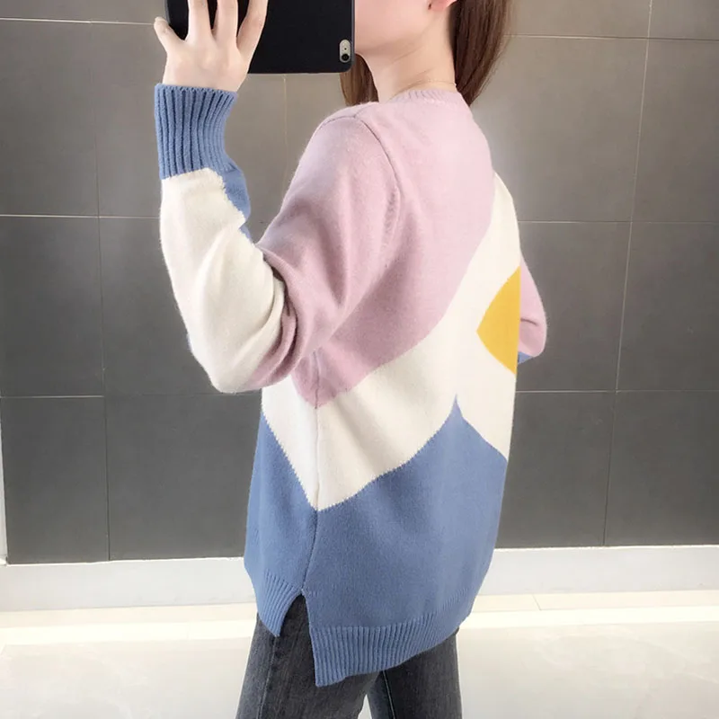 Вязаный женский зимний свитер с длинным рукавом и круглым вырезом Женский